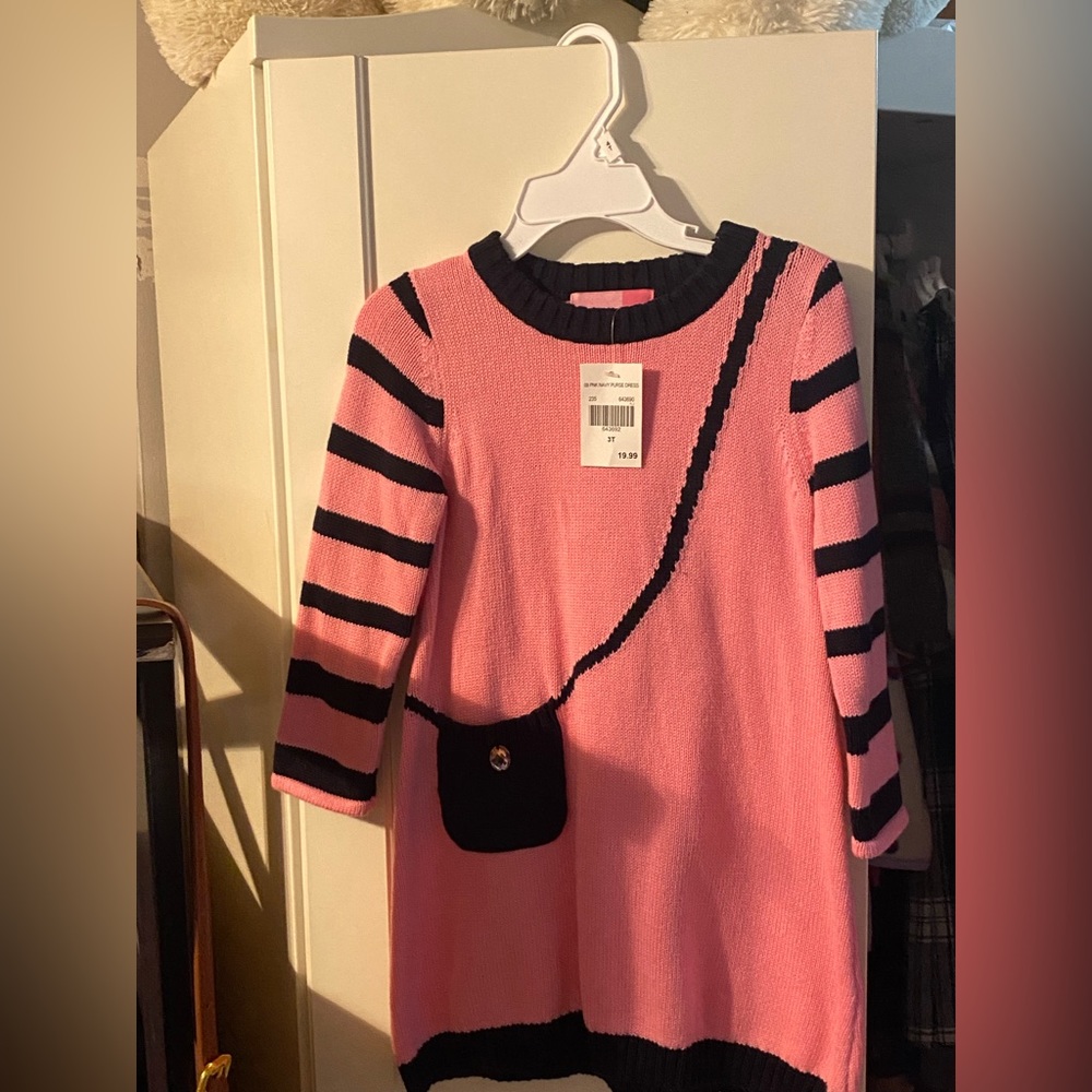 Toddler girl pink and blue sweater dress